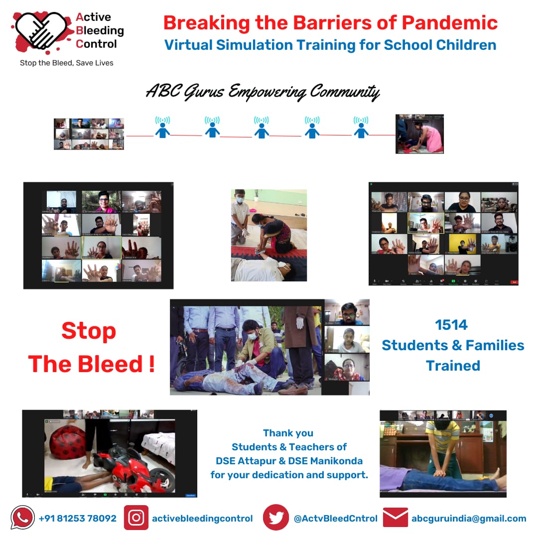 ActvBleedCntrol's tweet photo. No obstacle is big enough for ABC gurus; not even the pandemic!
Our determination to save lives continues!
Transforming the on site Active Bleeding Control - Stop the Bleed training to virtual mode: 1500+ trained
Thank you school children and teachers!
#stopthebleed #abcguru https://t.co/a77OSDi0VY