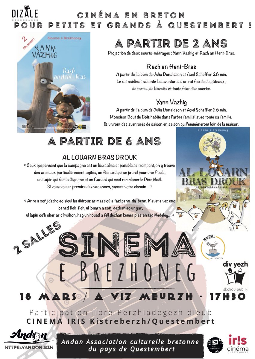 🎬Le 18 mars au cinéma Iris de Questembert séances en breton =>
andon.bzh/Cinema-en-bret…