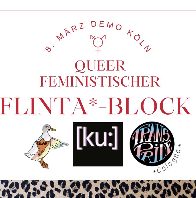 transpridecgn's tweet photo. Überlastet, ungesehen, un(ter)bezahlt - wir streiken! Transpride Cologne, [ku:] und QUAK laden euch ein, euch am queerfeministischen FLINTA Block zu beteiligen. Der Block wird der erste in der Aufstellung und direkt hinter dem großen Lautsprecherwagen sein. https://t.co/VaEbMEtwnl