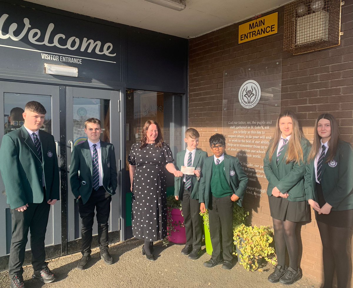 Our young people <a href="/StLukesHigh/">St Luke’s High School</a> have been exploring how to support those who have been affected by the war in Ukraine. Today we were delighted to send a cheque to Sciaf. We will also be gathering donations and showing our solidarity through prayer &amp; wearing white ribbons for peace.