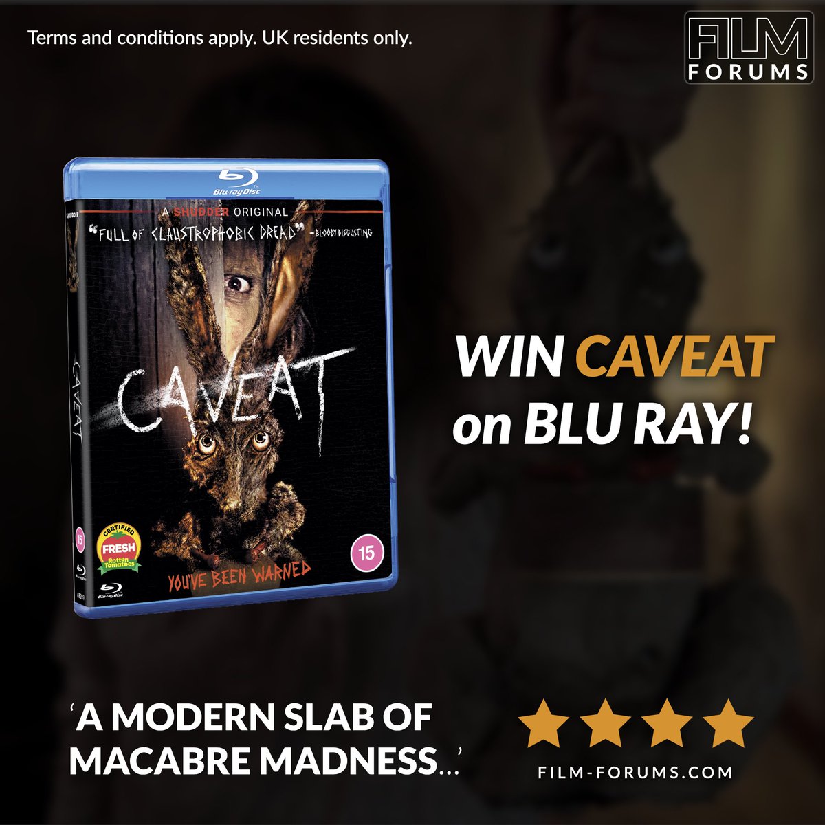 WIN a Blu Ray copy of CAVEAT!

⤵️ To enter the #COMPETITION ⤵️

1⃣ Follow <a href="/filmforums/">Film Forums 🎬</a>
2⃣ RT this post
3⃣ Comment below using #CaveatComp

Ends 13/03 #Prize #Giveaway #Comper

👍 <a href="/AimPublicity/">Aim Publicity</a> #AcornDVD

FILM REVIEWS: bit.ly/film-reviews-ff
T&amp;Cs: bit.ly/terms-conditio…