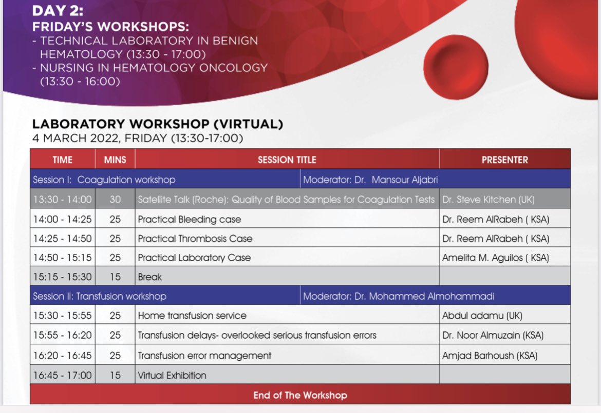 SaudiBlood1's tweet photo. ASHC workshops about to now start as parallel sessions:
- Nursing in Hematology
- Laboratory Hematokogy
https://t.co/brXoRI7w68
#ASHC22 #SSBD https://t.co/gp4bS9kj1o