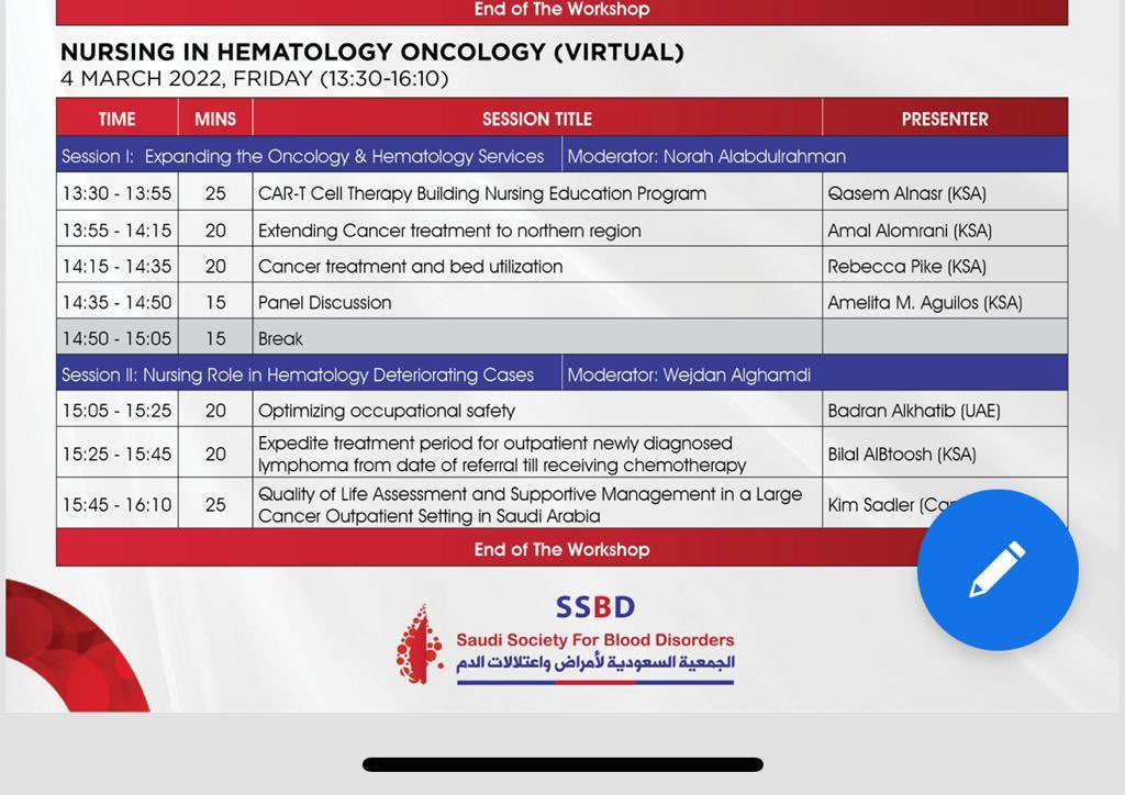 SaudiBlood1's tweet photo. ASHC workshops about to now start as parallel sessions:
- Nursing in Hematology
- Laboratory Hematokogy
https://t.co/brXoRI7w68
#ASHC22 #SSBD https://t.co/gp4bS9kj1o