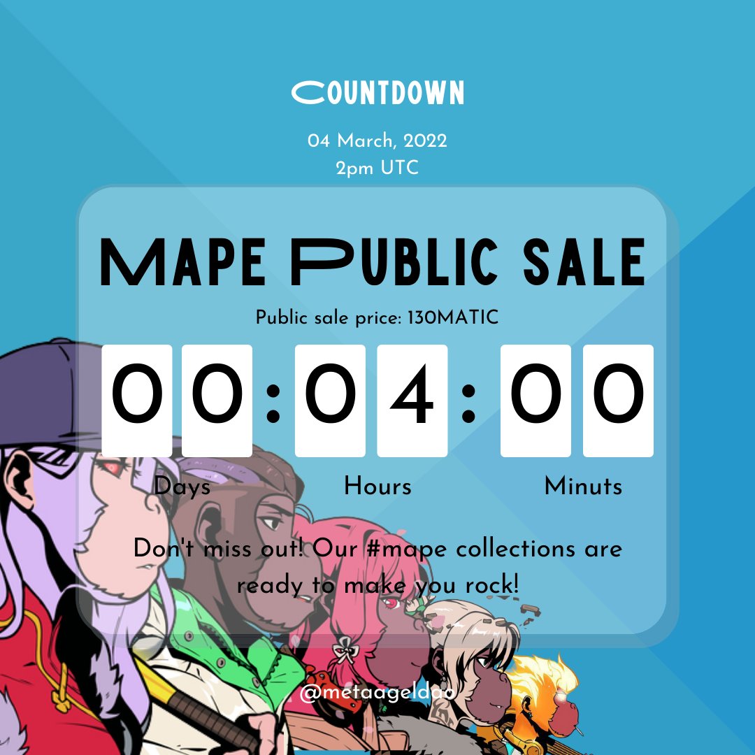 web3_oswald's tweet photo. Are you ready to rock 'n' roll with us... @MetaAngelDAO #MAPE public sale is finally here. Just 4hrs left to go. LFG. Spread your wings and fly. To th moon baby 🚀🚀 🌚. 
#MAPE 
#MetaAngelDAO 
#nftart 
#NFT 
#Metaverse 
@pumpey93 
@hiddesy1 
@ChelseETH 
@ShillingWhales https://t.co/uCwQfgxg1L