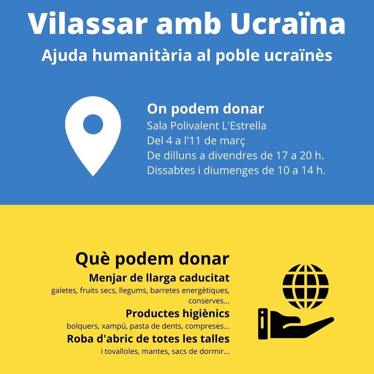 AtleticCatala's tweet photo. Us animem a participar en els diferents actes que s'estan organitzant per donar suport a la comunitat ucraïnesa resident als nostres pobles i ciutats de Catalunya, així com a col.laborar amb l’ajuda humanitària al poble ucraïnès.
#guerra #ucrania #noalaguerra https://t.co/SMGWei6B7N