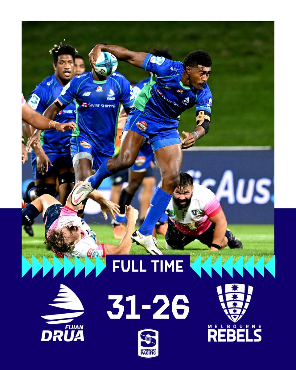 SuperRugby's tweet photo. HISTORY!

The @Fijian_Drua record their first ever Super Rugby win!

#REBvDRU #SuperRugbyPacific https://t.co/Uq3Uw2Cwhn
