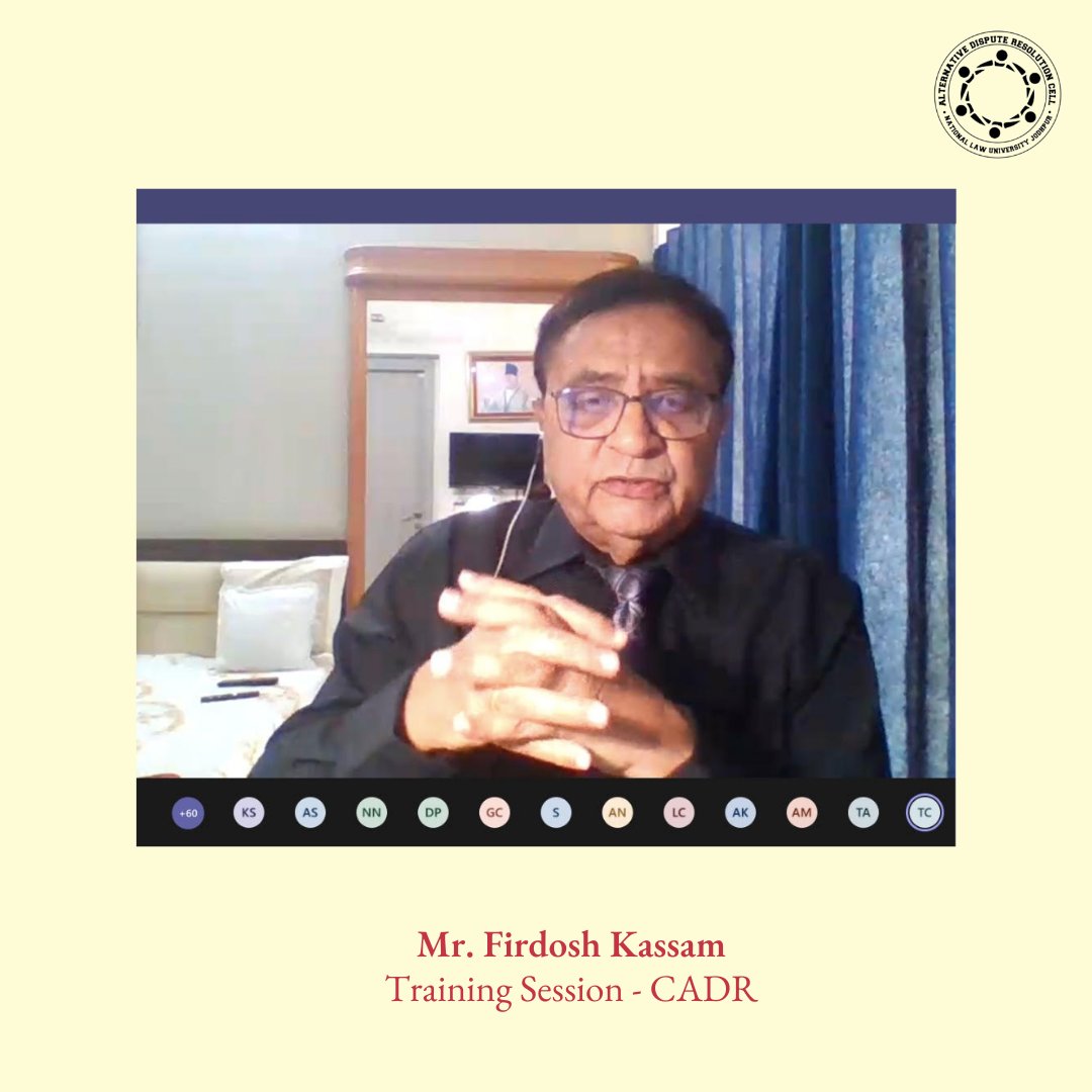 ADRC_NLUJ's tweet photo. We are delighted to have had a training session with our sponsors, CADR on Day 1. 

Mr. Firdosh Kassam, our guest speaker, deliberated upon the fundamental aspects of mediation like confidentiality, impartiality, and voluntariness. https://t.co/bTmSNByzHi