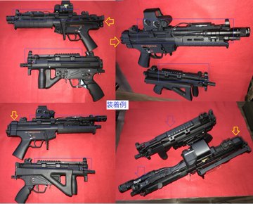 20mmレール取付フォールディングストックとMP5用M-LOKトップ