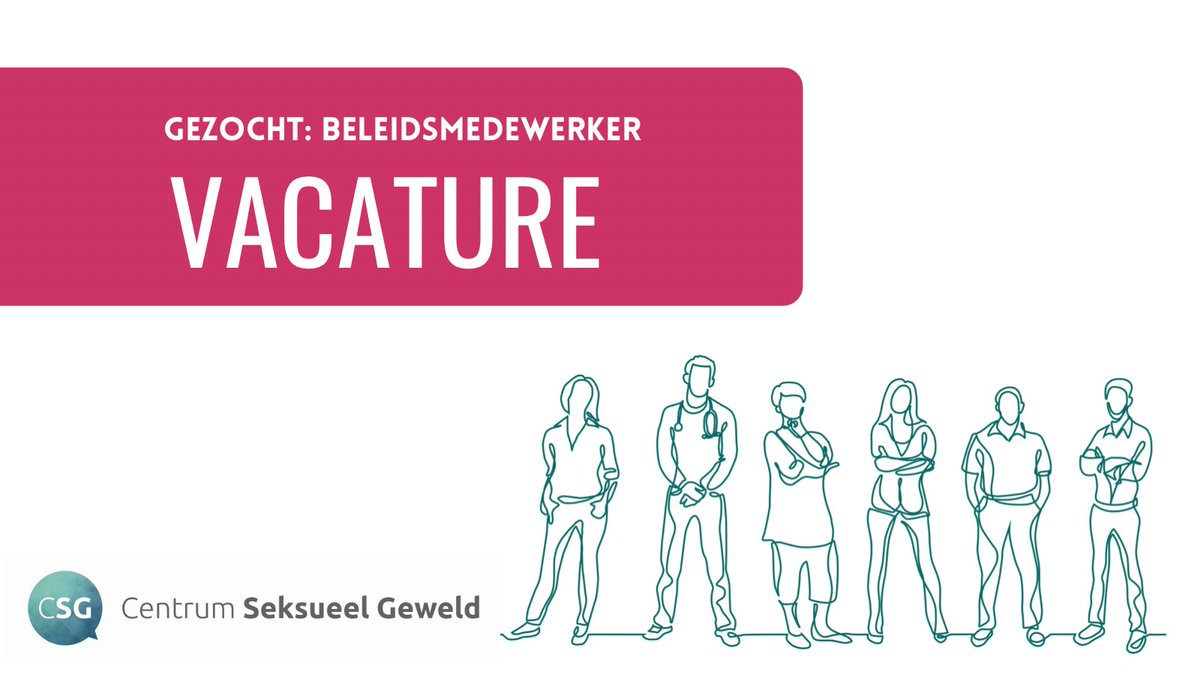 VACATURE!
Het landelijk bureau van de Stichting Centrum Seksueel Geweld is op zoek naar een gedreven en innovatieve beleidsmedewerker die bijdraagt aan de verdere ontwikkeling en professionalisering van het CSG. 

Zie voor meer informatie: centrumseksueelgeweld.nl/vacatures/