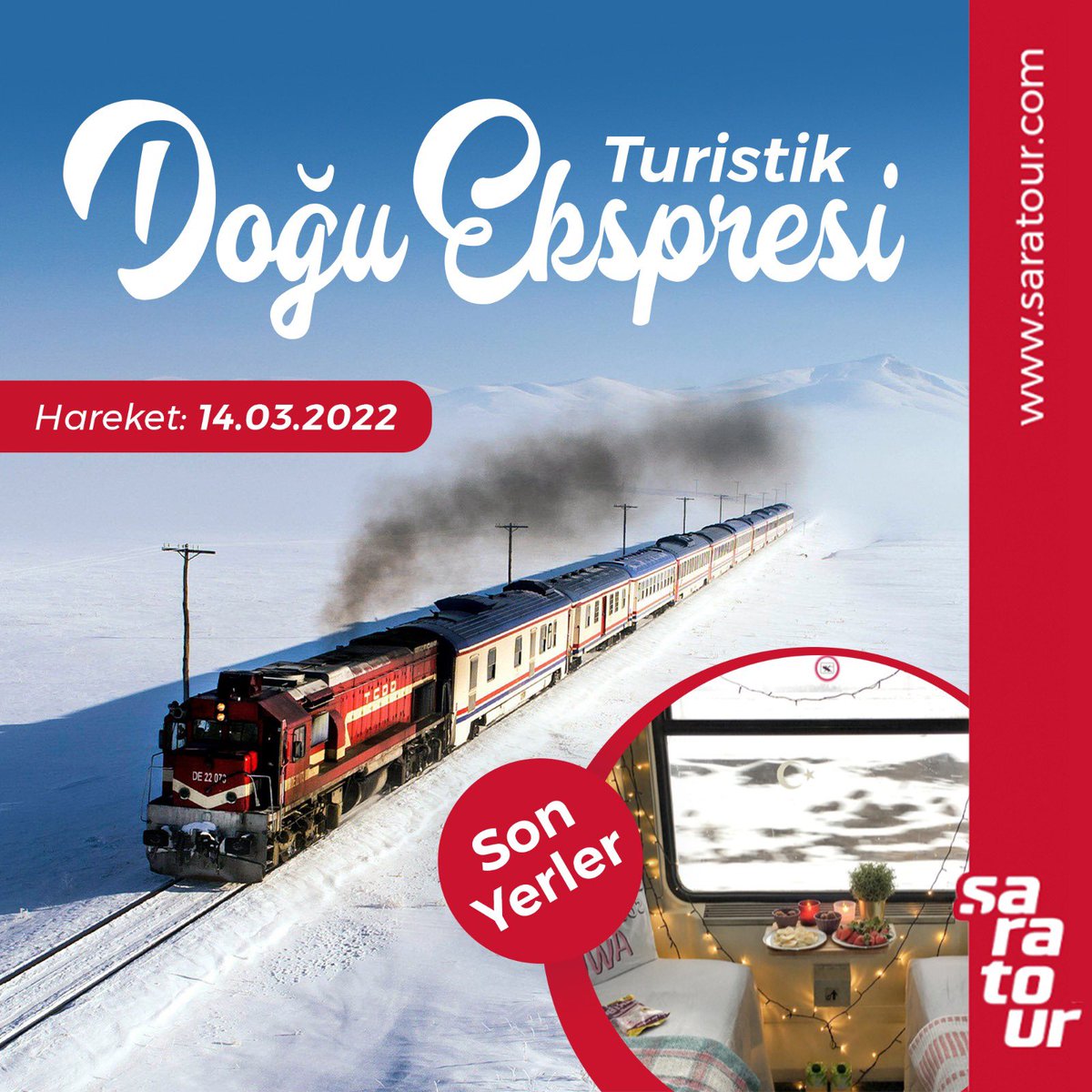 SaraTur26's tweet photo. 14 Mart kalkışlı Turistik Doğu Ekspresi için son yerler tükenmeden acele edin!

☎️ 0222 221 80 89

📱 0545 221 80 89

🌐 https://t.co/3P94g1fF6i

#saratour #şara #tur #eskişehir #eskisehir #odunpazari #tepebasi #erkenrezervasyon #erkenrezervasyonindirimi #KışTatili #DoğuEkspresi https://t.co/PFY2yw8NQz