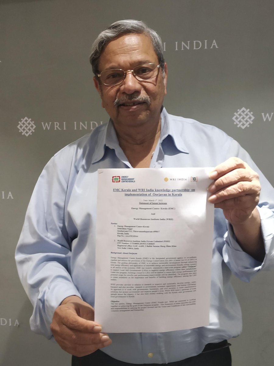 .@WRIIndia has signed an MoU with the Energy Management Centre Kerala. This partnership will help in further scaling building efficiency efforts in Kerala and promote more climate resilient building stock. We are proud to be associated with EMC Kerala in this regard.