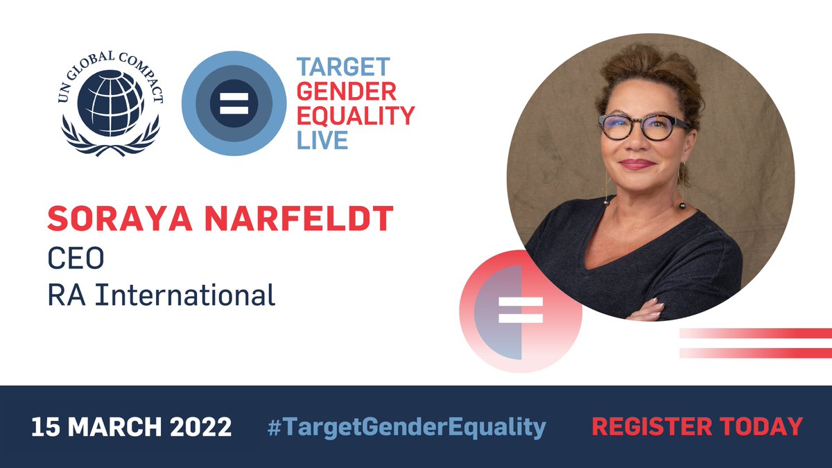 Our CEO, Soraya Narfeldt will be speaking at the UN <a href="/globalcompact/">UN Global Compact</a>’s #TargetGenderEquality LIVE!
United Nations Global Compact

Sign up below to join in some great discussions on unlocking women’s leadership &amp; innovation.

bit.ly/3HJmZJc