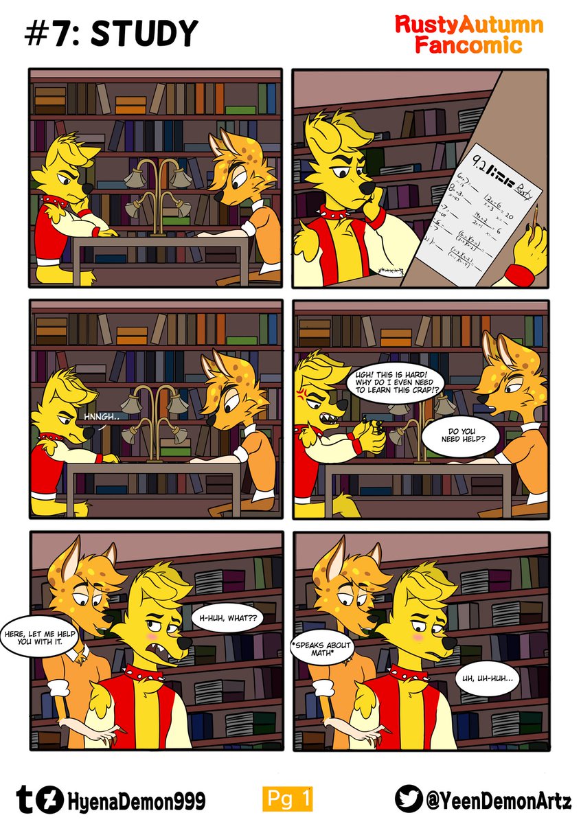 judas_hyena's tweet photo. #7: Study

RustyAutumn Fancomic
Autumn comes to Rusty’s aid and tutors him on math 

After a 7 month hiatus, I finally got this out… 😓

#rustyautumn #rustyzoophobia #autumnzoophobia #Zoophobia #comics https://t.co/EL07UpymCN