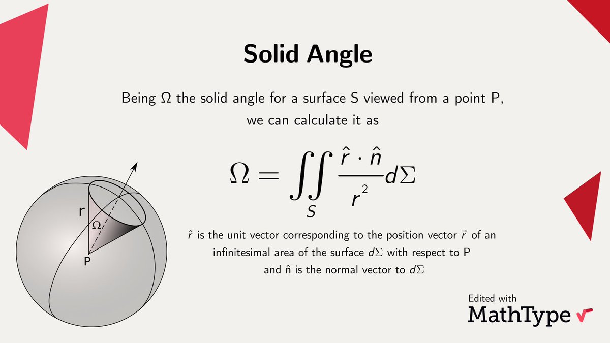MathType's tweet photo. An object's #SolidAngle is the segment of a unit sphere that it covers when looking at the object from the centre of the sphere.
Although the Moon is much smaller than the Sun, both have very similar solid angles when viewed from any point on Earth #MathType https://t.co/dCYiXLKPm6