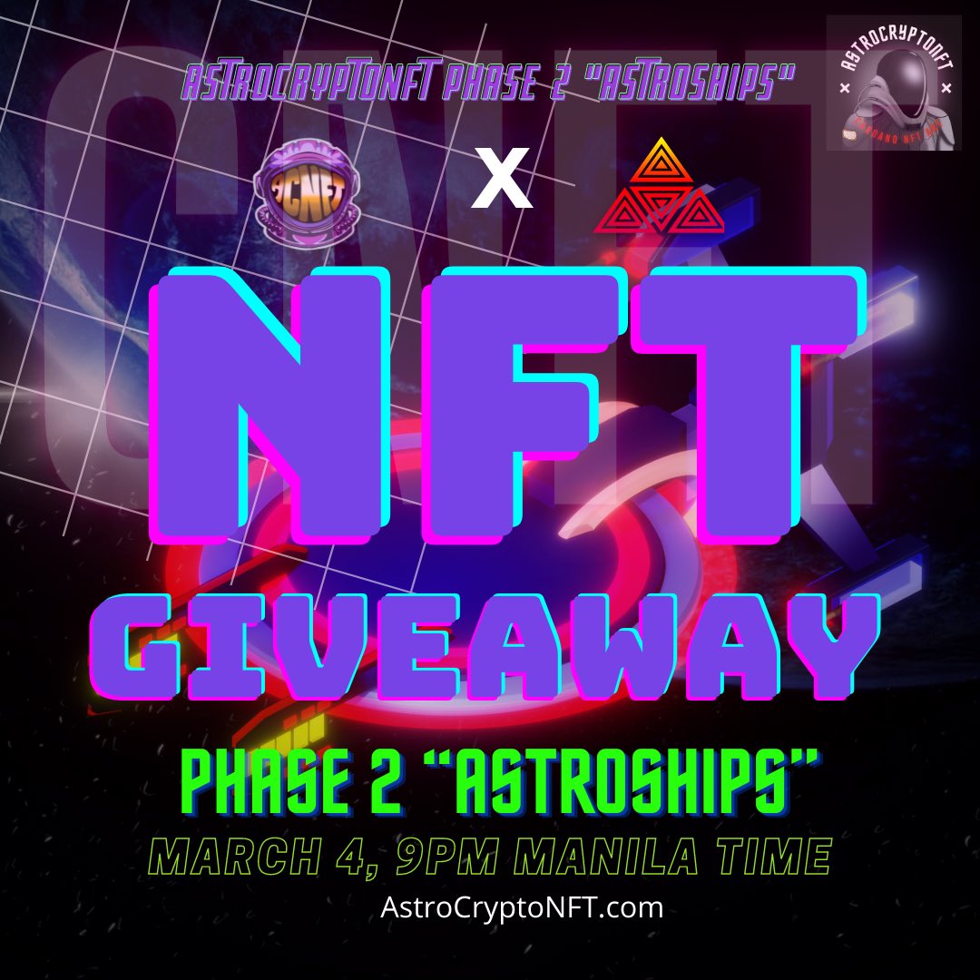 AstroCryptoNFT's tweet photo. GIVEAWAY #2! yes that’s right! That’s 2 giveaways for tonight!
Just follow these 3 steps to join
1. Like and Retweet
2. Follow me
3. Tag 3 friends
Join and invite then on our discord server! https://t.co/Ugkk6vbr4s
#astrocryptonft #collab #phase2 #astroships https://t.co/g35yGatAJd