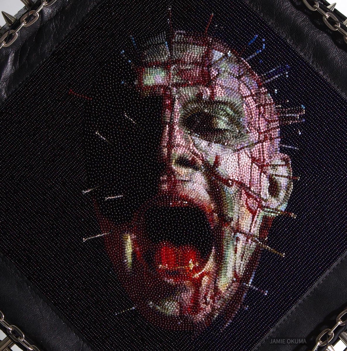 And I’m done…. A labor of love🖤Pinhead’s entire face is single stitched. 16/0-11/0 antique glass seed beads.