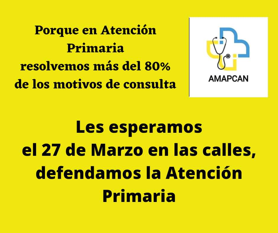 plataforma_ap's tweet photo. EXIGIMOS MEJORAS EN LA ATENCIÓN PRIMARIA

El 27 marzo nos manifestamos en España
 
La Sanidad Pública sólo es posible si hay cambios y mejor financiación de la #AtenciónPrimaria

Os esperamos
Juntos somos más fuertes

#AMAPCAN 
@SanidadGobCan @sanidadgob https://t.co/L5w1sha1aS