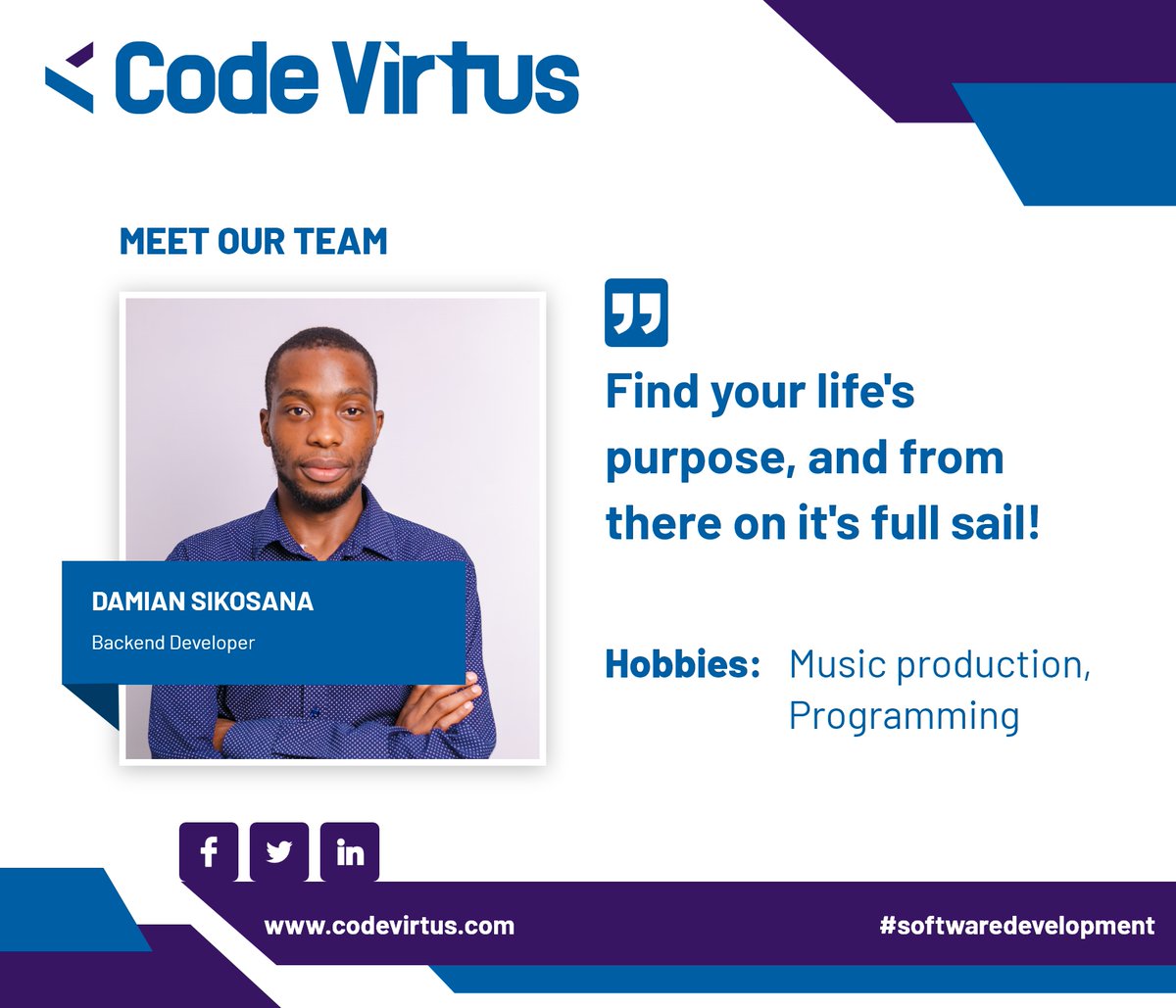 CodeVirtusZW's tweet photo. Meet Damian Sikosana, one of our Backend Developers.
#meettheteam
#fridayvibes
#codevirtus https://t.co/1Z4lAZzBNI