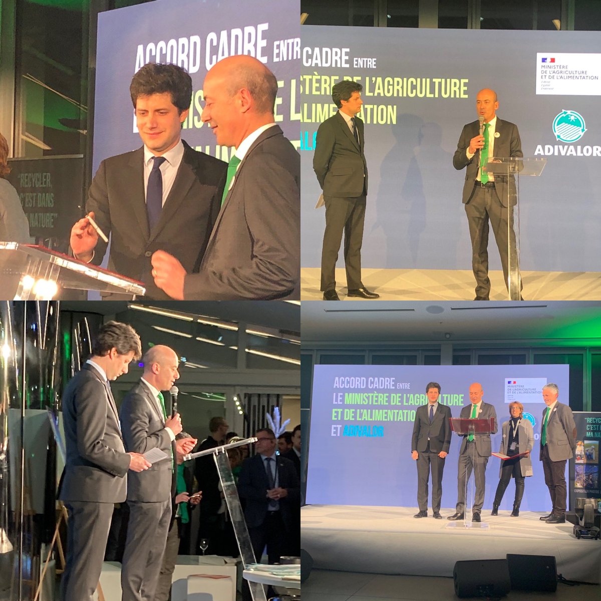 agritof60's tweet photo. Belle soirée pour les 20 ans @adivalor merci au ministre d’être venu signer la prorogation de l’accord cadre devant 350 invités ♻️ @J_Denormandie @Salondelagri @Fragritwittos @ChLambert_FNSEA @FNSEA @lacoopagricole @NegoceAgricole @Phyteis @UnifaAgri @ChambagriFrance @Agridemain https://t.co/yDQVcm7rgn