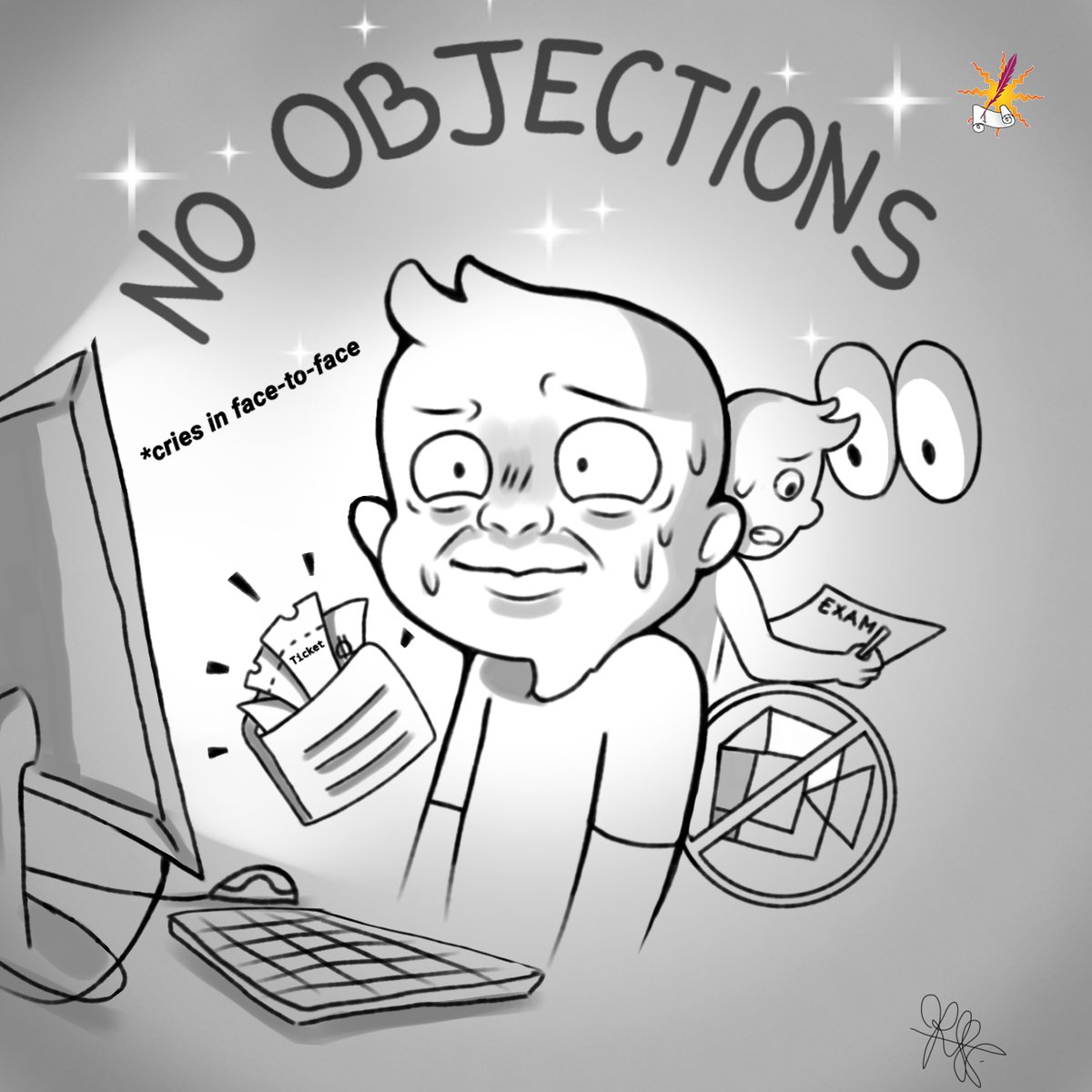 thecolhead's tweet photo. A cartoon by Richelle Anne Serbo and Jessie De Ramos.
"Google Meet, Zoom no more...but it's all coming back to me now."
#ColHeadCartoons https://t.co/NxsFsIxNgx