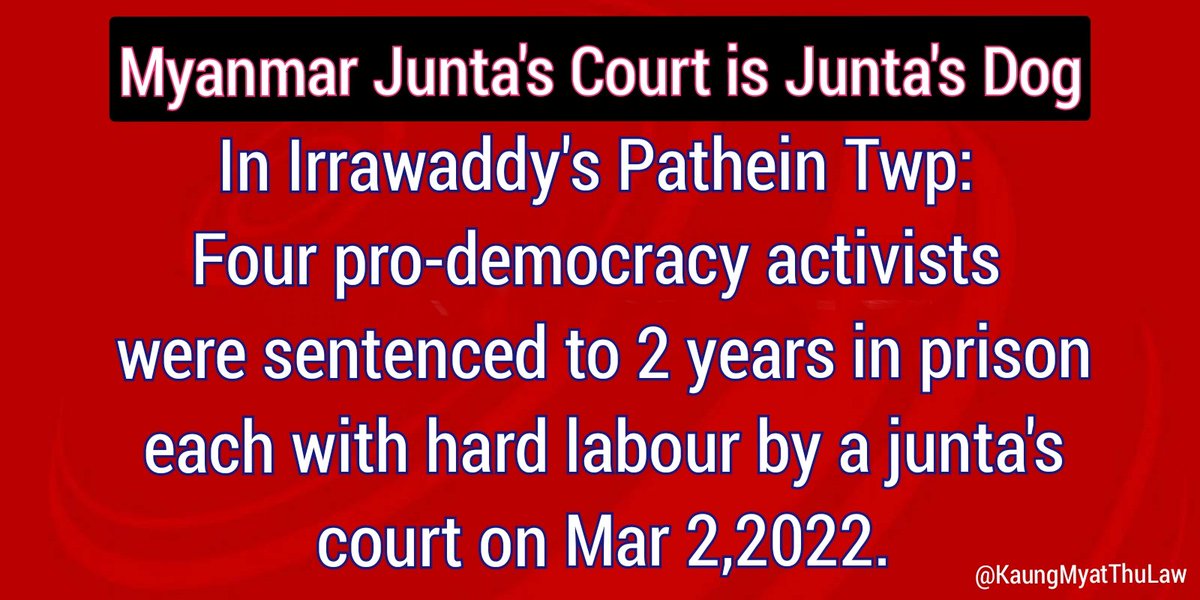 KaungMyatThuLaw's tweet photo. 🐶 Myanmar Junta's Court Is Junta's 🐶
#2022Mar4Coup #CivilianCasualtiesByJunta #WhatsHappeninglnMyanmar #MyanmarJudiciary #CrimesAgainstHumanity #Judicial 
#MyanmarJuntaCourtIsJuntaDog 
#KaungMyatThuLaw #NPJSO_Myanmar https://t.co/qo1DyQjmBT
