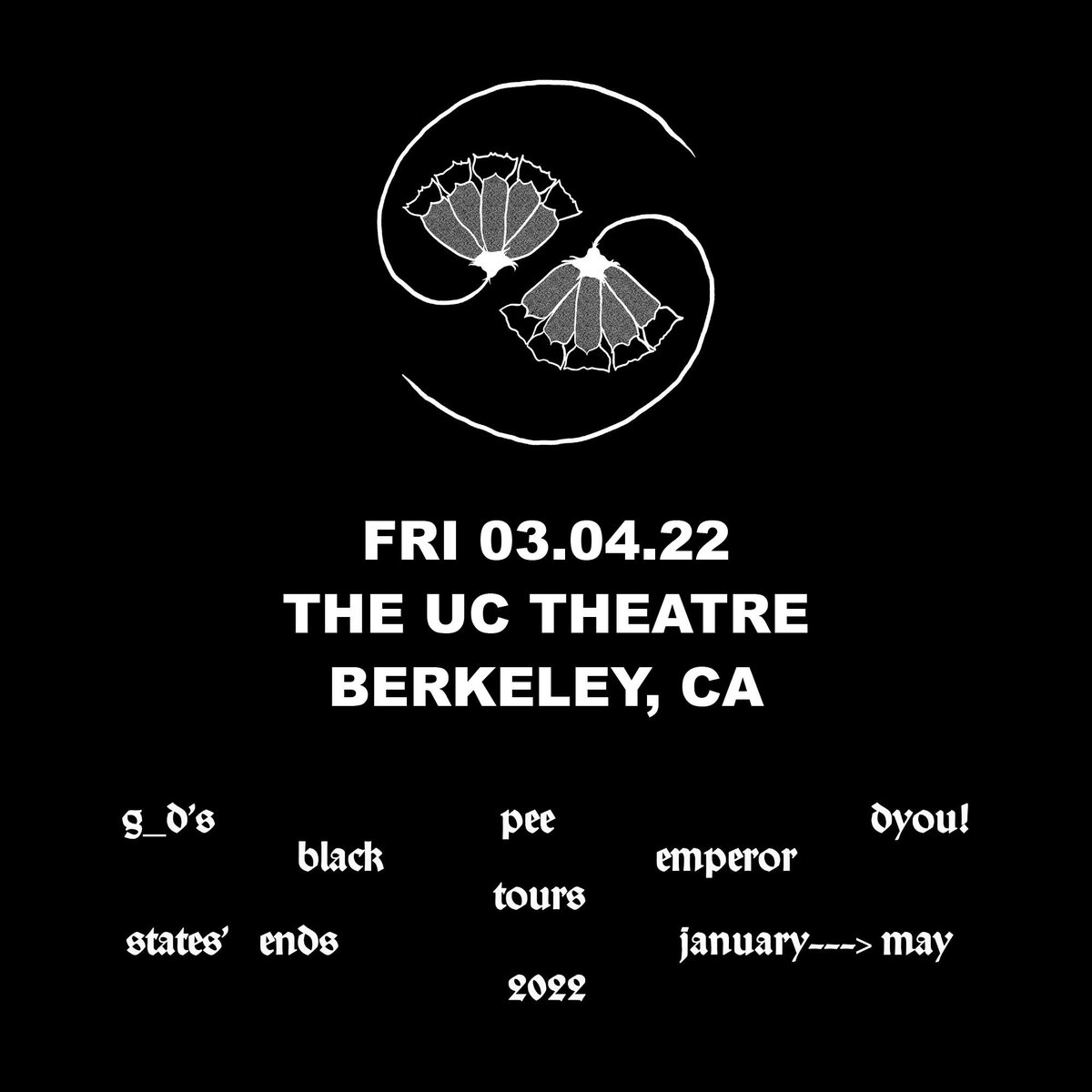 TONIGHT! We've got Godspeed You! Black Emperor in the building with MANAS 𓆸

Doors open at 7:00 PM / Show starts at 8:00 PM. Tickets are selling fast → bit.ly/GodSpeedU or at our box office after 6:00 PM.

Proof of vaccination is required → bit.ly/Covid-19Protoc…