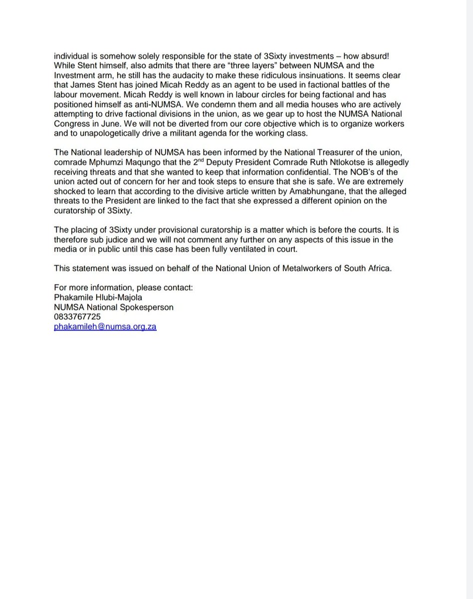 Numsa_Media's tweet photo. NUMSA Statement responding to @amaBhungane and @GroundUp_News on the provisional curatorship of #3SixtyLife
.@IrvinJimSA
.@SAFTU_media https://t.co/DWYbnWu6ZY