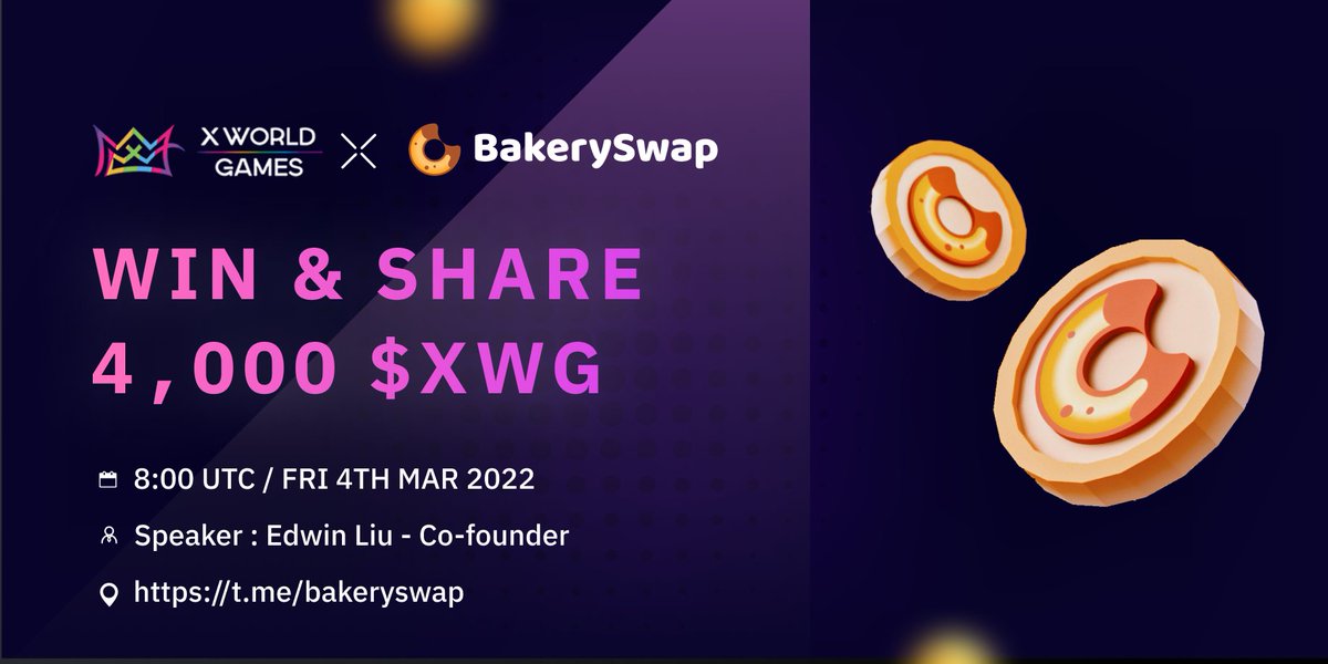 xwg_games's tweet photo. 🚀 IN 30 MINUTES‼️

👑 #XWG x @bakery_swap 🍩 #AMA

⏰ 08:00 UTC | FRI MAR 4TH

🏝 https://t.co/TJg1IkK0RX https://t.co/HEyEAhNAdM
