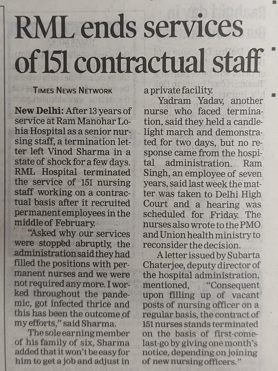 @PMOIndia @MoHFW_INDIA @OfficeOf_MM @AmitShah @AmitShahOffice I invite yours' kind attention towards most unkind, unreasonable & inhuman action of termination of us working on contract basis for more than 13 years against sanctioned & vacant posts. It's extreme of exploitation.