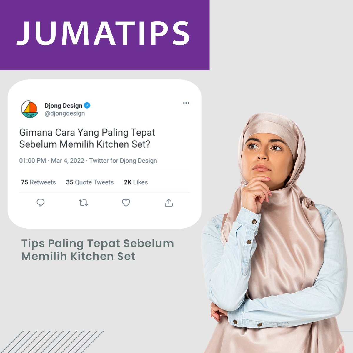 djongdesign's tweet photo. Hallo Sobat Djong udah ketemu lagi hari Jum'at nih🤗... 
Waktunya Jumattips😍

Kali ini mimin mau kasih tips Gimana cara memilih kitchenset yang tepat... https://t.co/2vDE1H6rBP