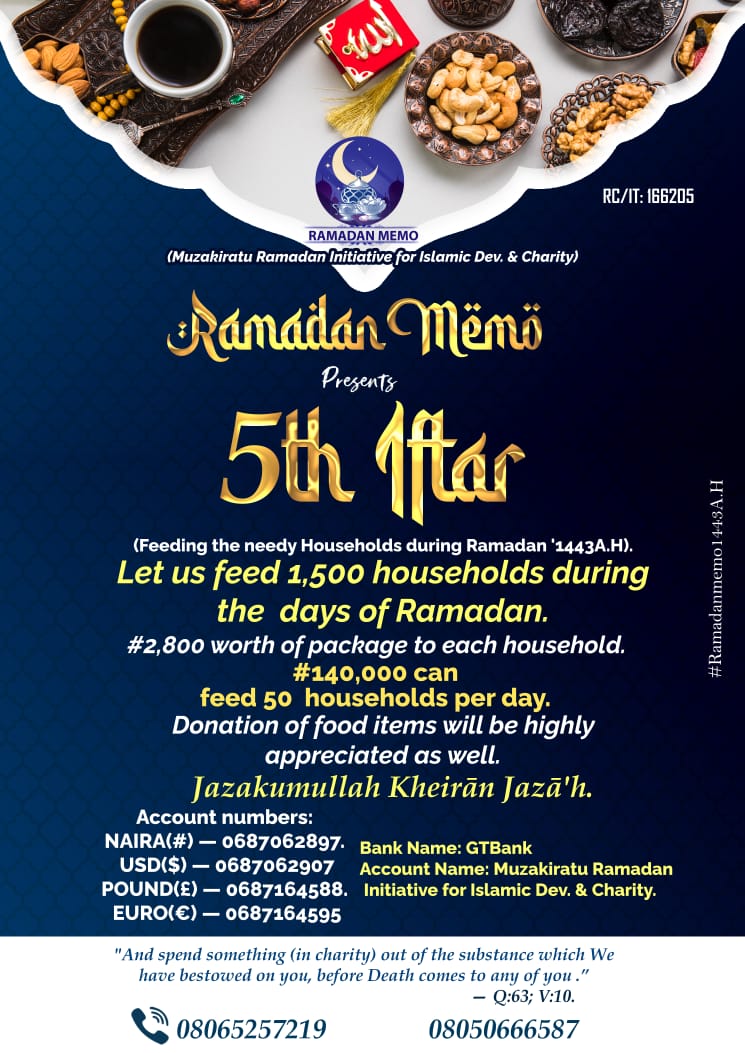 Ridho_Abdullahi's tweet photo. Kindly donate to the 5th Iftar project of @Ramadanmemo1 .
We aim at reaching 1,500 needy households this Ramadan. The only money you will never regret spending is the one you've spent towards the cause of Allah. Invest in your hereafter now. https://t.co/muLJ1C0dyN