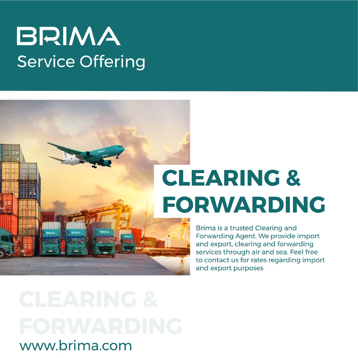 BrimaLogistics's tweet photo. We provide clearing &amp; forwarding services for all of your imports and exports needs! 

Give us a call today: 011 552 8230
info@brima.com https://t.co/2iLg5AjhkG