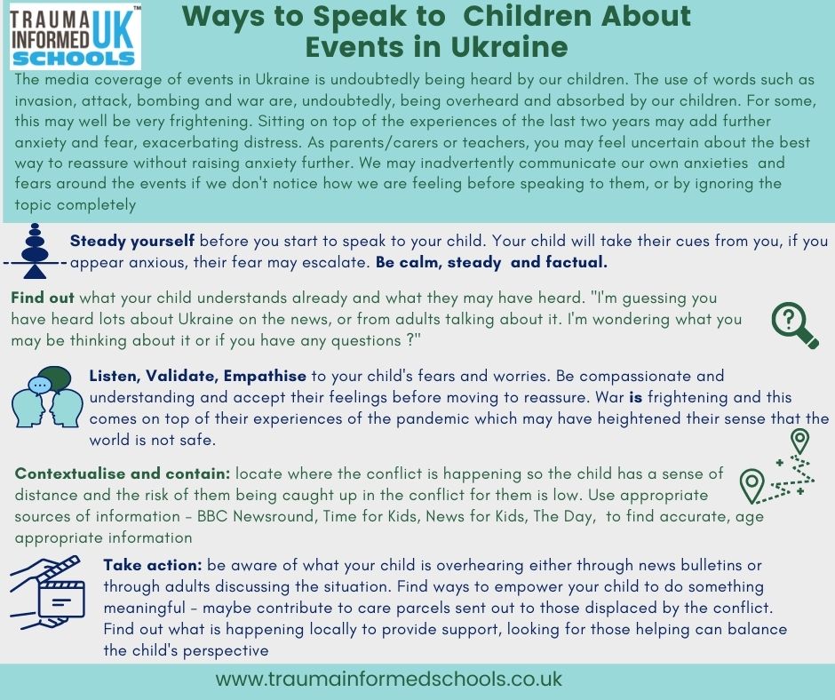 We've translated our advice for speaking to children about the events in Ukraine into Welsh. Please feel free to download and share, there will be a pdf  copy on our resources page shortly