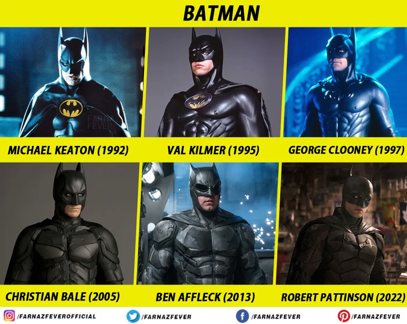 FarnazFever's tweet photo. Talk about major throwback, here's a look at the characters costume from the previous films. Don't forget to catch #TheBatman running in cinemas now.
#Nostalgia #FlashbackFriday @TheBatman @WarnerBrosIndia https://t.co/y0WXhoTmVs