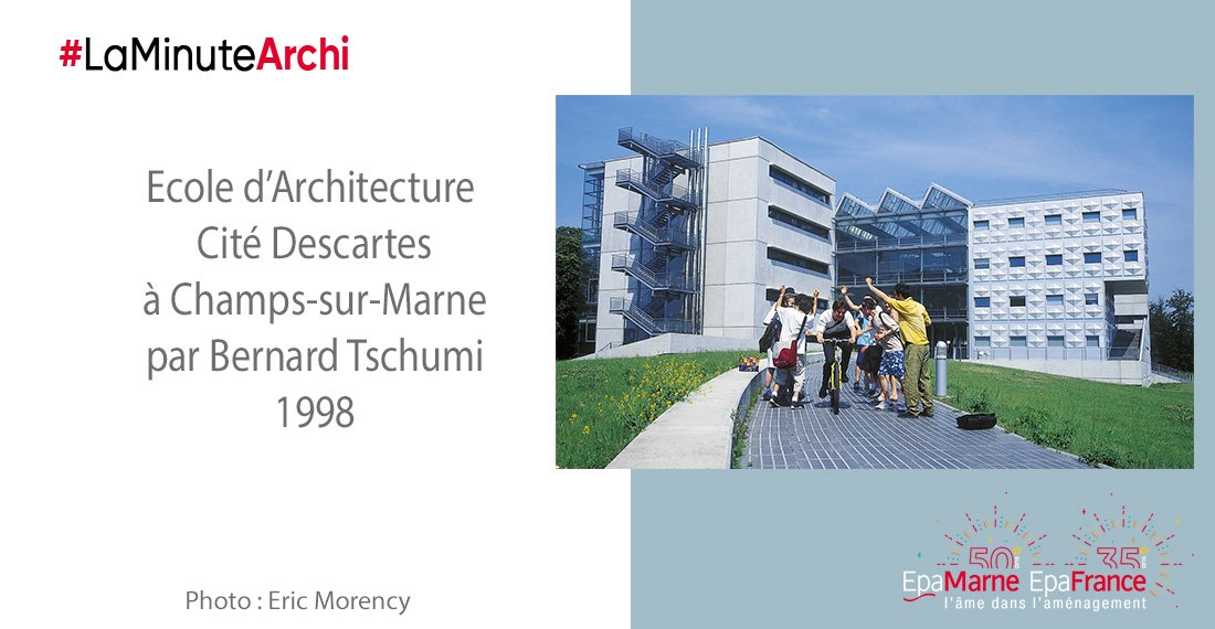 _EpaMarne's tweet image. [La Minute Archi] Histoire de l&apos;architecture à Marne-la-Vallée :
📐Ecole d’Architecture à la Cité Descartes à Champs-sur-Marne conçue par Bernard Tschumi en 1998.
📅 Rendez-vous vendredi prochain pour découvrir l&apos;est parisien
#UGustaveEiffel #urbanisme