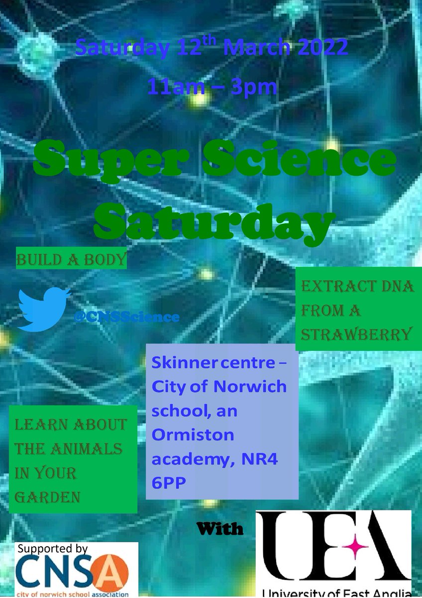 CNSScience's tweet photo. Its only just over a week until Super Science Saturday @cns_school. There will be lots of hands on science activities between 11 and 3 for all of the family including baking soda volcanoes and fire writing. As well as refreshments provide by @CNSAssociation https://t.co/YzjVr6qZNU