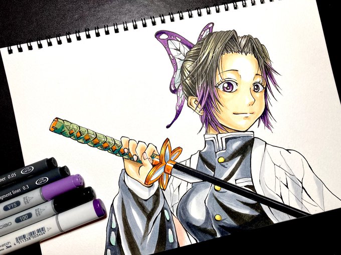 YUKINOさんがTwitterに投稿した胡蝶しのぶ(鬼滅の刃)のイラスト。
