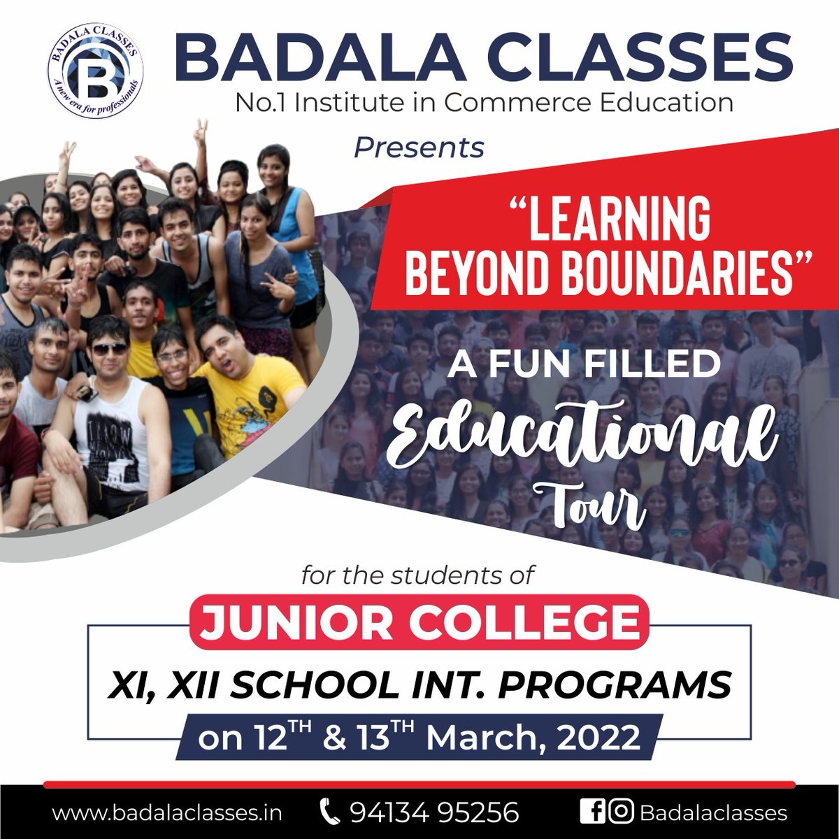 BadalaClasses's tweet photo. The most awaited announcement for our students is here!
Let's learn BEYOND OUR BOUNDARIES with this fun filled educational tour.
#badalaclasses #badalaclassesudaipur #badalians #boundaries #beyond  #learning #fun #education #learningisfun #juniorcollege #escape #vacation #enjoy https://t.co/Y6QplGcjdV