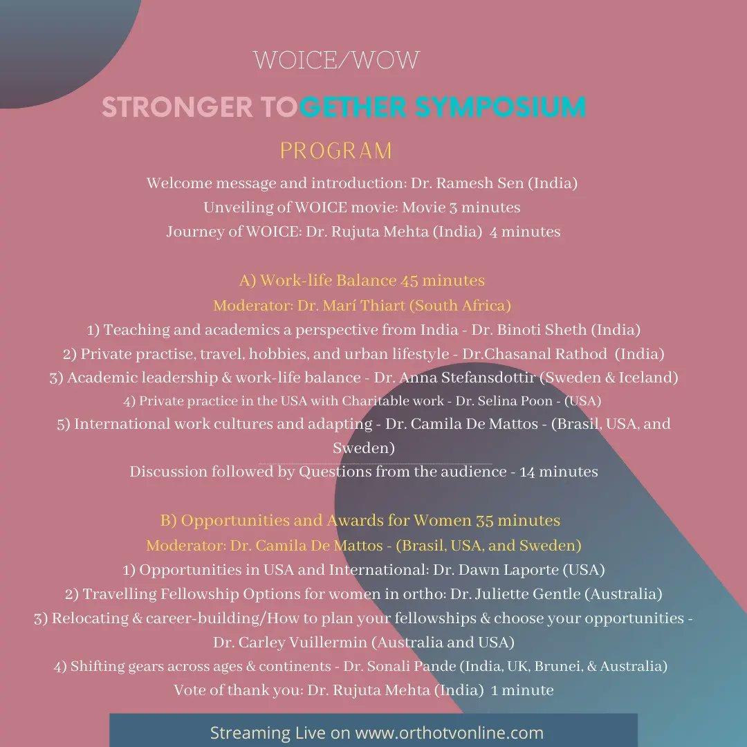 -Intro Dr Ramesh Sen <a href="/IndianOrthAssoc/">IOA India</a> President 🇮🇳

-WOICE - Dr Rujuta Mehta 🇮🇳

PROGRAM 👇🏽