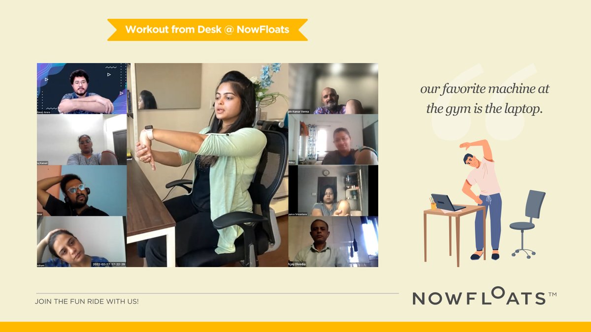 NowFloats's tweet photo. 🏃🏋NowFloaters on their way to becoming Now-Fitter! Here's a look at our employees that participated in our Workout from Desk event.🏋🏻🏃🏻‍♀️

#nowfloats #insideNF #trusteddigitalpartner #Nfteam #allhands https://t.co/0MAKMkMVxN