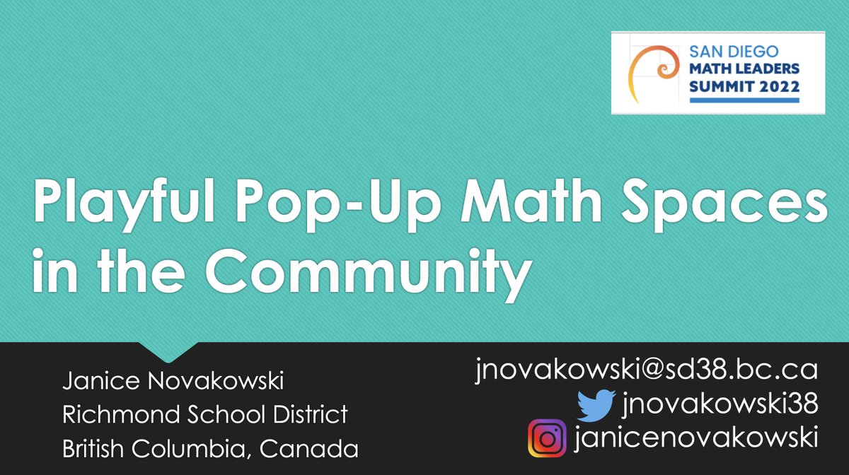 jnovakowski_'s tweet photo. Shared our district's community math play projects down the coast in San Diego (via Zoom) this morning with math leaders in the county. Looking forward to popping up in schools and in the community here again soon! @RichmondSD38 @RPLBC @sharingfarm #sd38learn #SDMathSummit https://t.co/8Bh3PS1shd