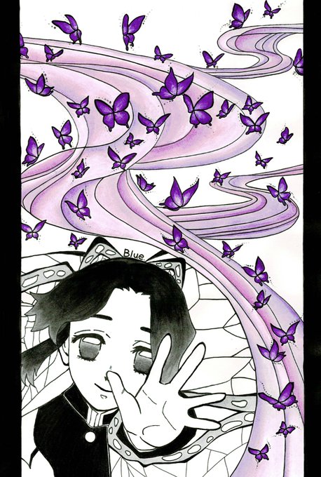 BlueさんがTwitterに投稿した胡蝶しのぶ(鬼滅の刃)のイラスト。