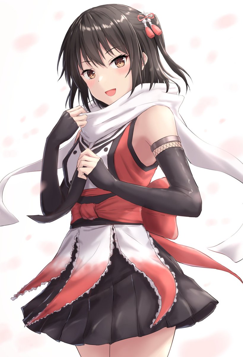 sendai (kancolle) ,sendai kai ni (kancolle) 1girl solo white scarf scarf skirt gloves two side up  illustration images