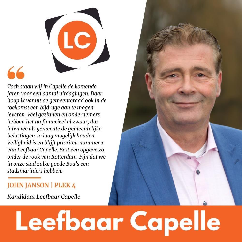 De kandidaten van Leefbaar Capelle stellen zich graag voor! Vandaag staat John Janson in de spotlight. Benieuwd naar onze andere kandidaten? Kijk dan nu op onze website: leefbaarcapelle.nl/kandidaten-202…