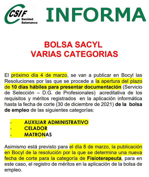 Apertura de plazo para la Actualización de Méritos de las Bolsas de Empleo de las categorías de Matrones/as, Celadores/as y Auxiliares Administrativos del SACYL - Sanidad de Castilla y León... FM_dMdlWQAIDB1R?format=jpg&name=small