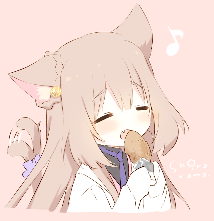 1girl tail animal ears fang solo cat tail food  illustration images