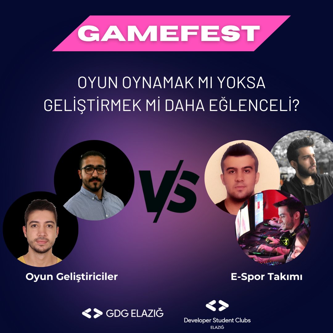 ElazGdg's tweet photo. Sizleri GameFest etkinliğinin akışında yer alan "Oyun Oynamak mı Yoksa Geliştirmek mi Daha Eğlenceli ?" konulu ;oyun geliştiriciler ve e-sporcular arasındaki münazaraya davet ediyoruz. Bu tatlı atışmanın sonucunu tahmin edebilecek misn? Yorumlarda kendi fikrini belirtebilirsin 🤩 https://t.co/PopFaQcQUi