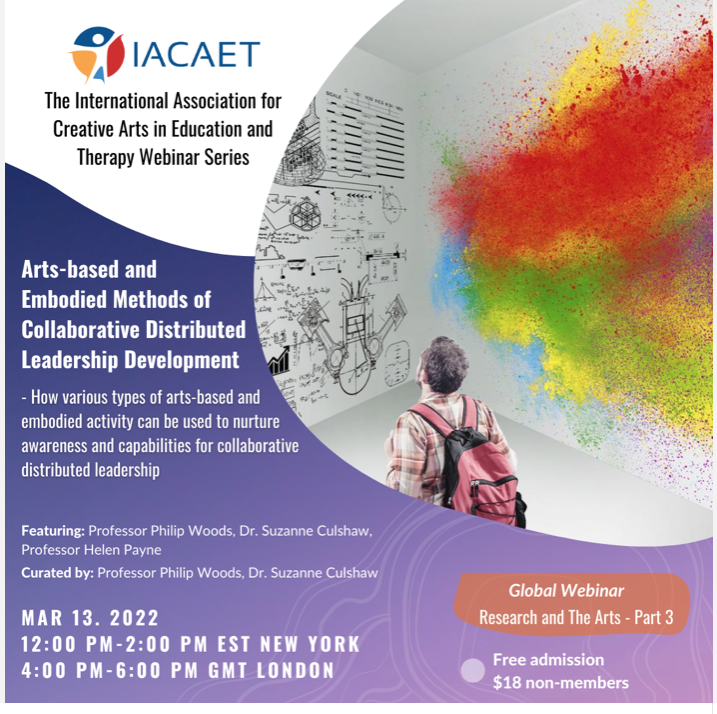 PhilipWoodsProf's tweet photo. This webinar reports a European funded project on arts-based and embodied methods used in developing leadership. It includes an experiential session to give a flavour of some of those methods.  @SuzanneCulshaw @ProfLearningRog @MikaRisku https://t.co/I4MJm195Ka