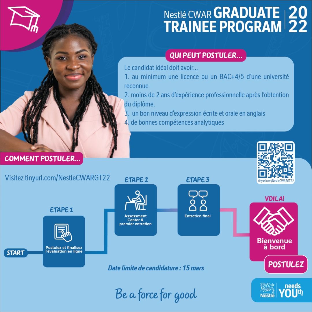 aristidemabatto's tweet image. @NestleCWAR_FR lance son #GraduateTraineeProgram 2022. 
Saisissez votre chance de démarrer une carrière chez le géant de l'agro-alimentaire.
Envoyez vos candidatures ⬇️
tinyurl.com/NestleCWARGT22