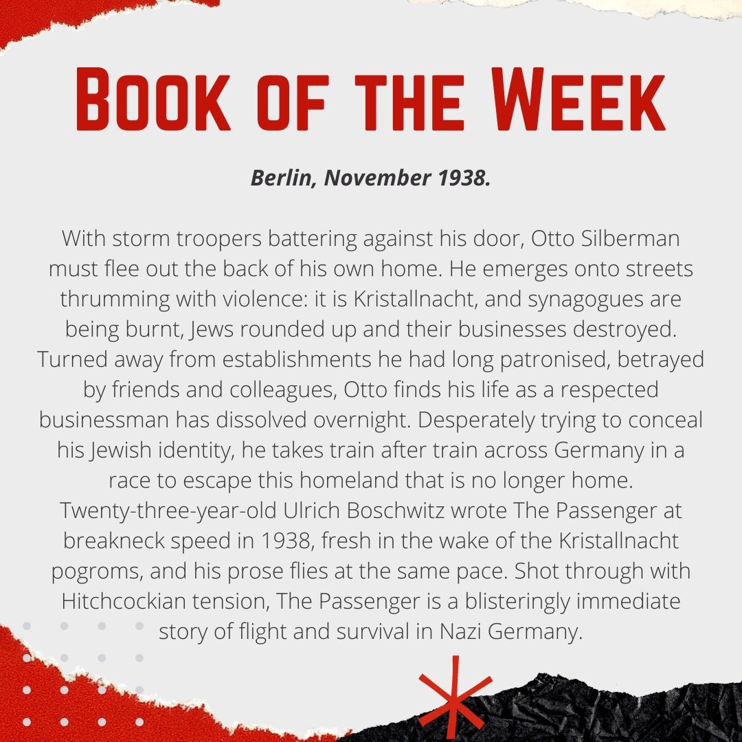 Book of the Week 📚❤️

#ThePassenger by #UlrichAlexanderBoschwitz
The story of a successful Jewish businessman making his way across Nazi Germany, attempting to conceal his identity and heritage as a means of survival.

Borrow your copy on Accessit today!✏️

#F6th @Farnborough6th